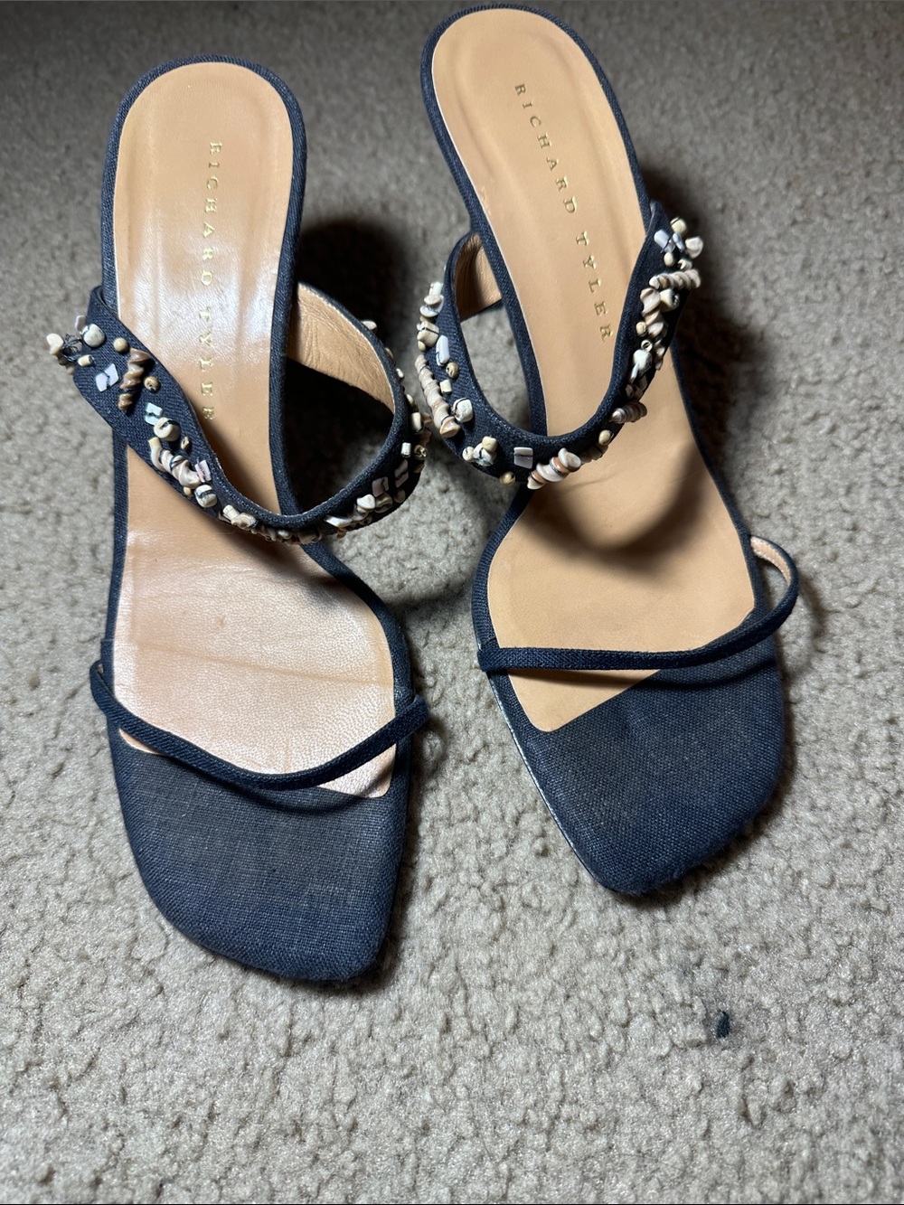 Vintage y2k richard tyler strappy blue beaded heeled sandals